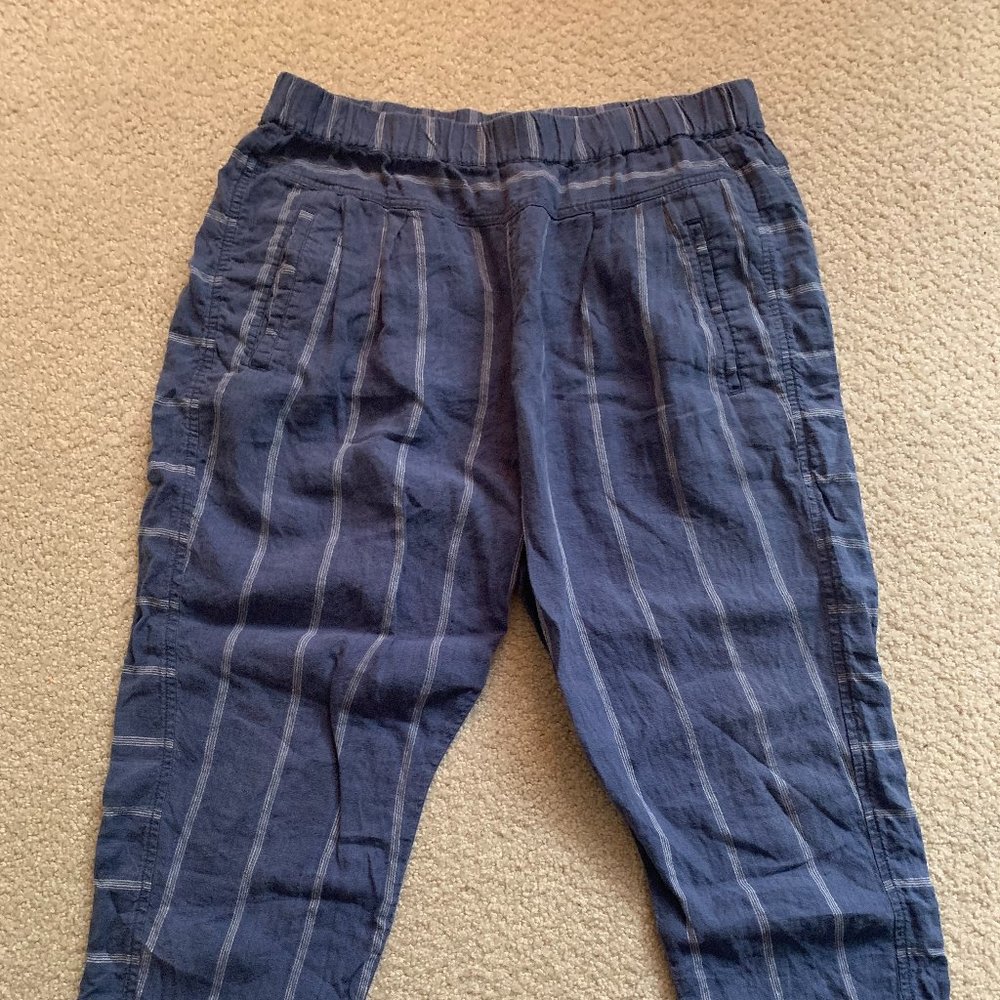 Anthropologie Blue Striped Linen Pants
